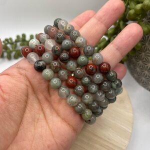 ONE Natural African Bloodstone Bead Stretch Bracelet- 8mm (0026)